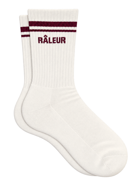 Chaussette homme - message 'RÂLEUR' bordeaux sur fond écru
