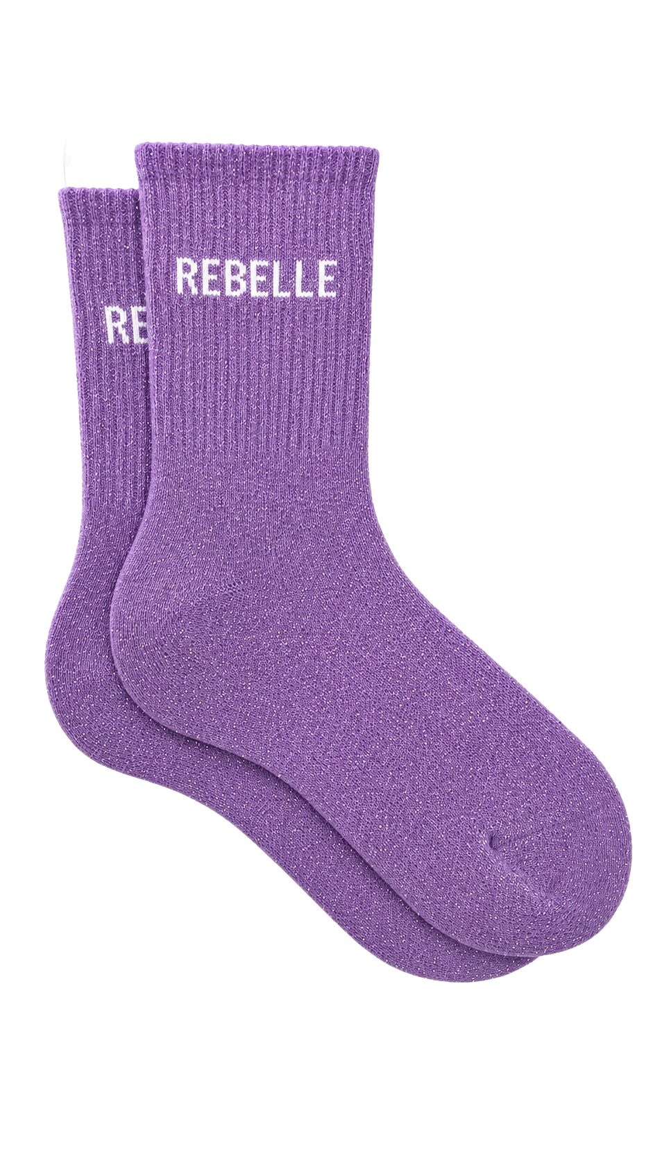 Chaussette à paillettes avec message "Rebelle" - violet