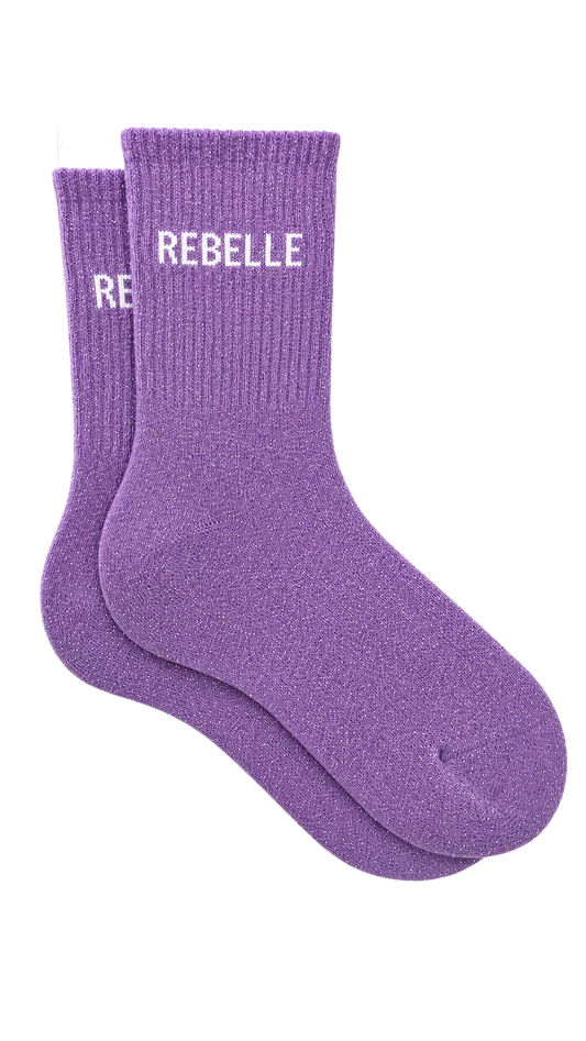 Chaussette à paillettes avec message "Rebelle" - violet