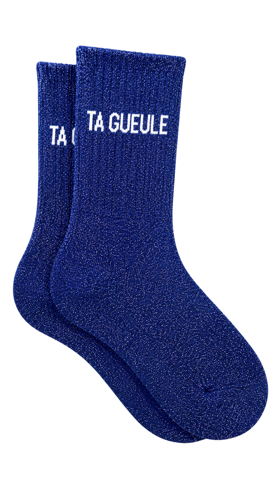 Chaussette à paillettes avec message "Ta Gueule" - bleu marine