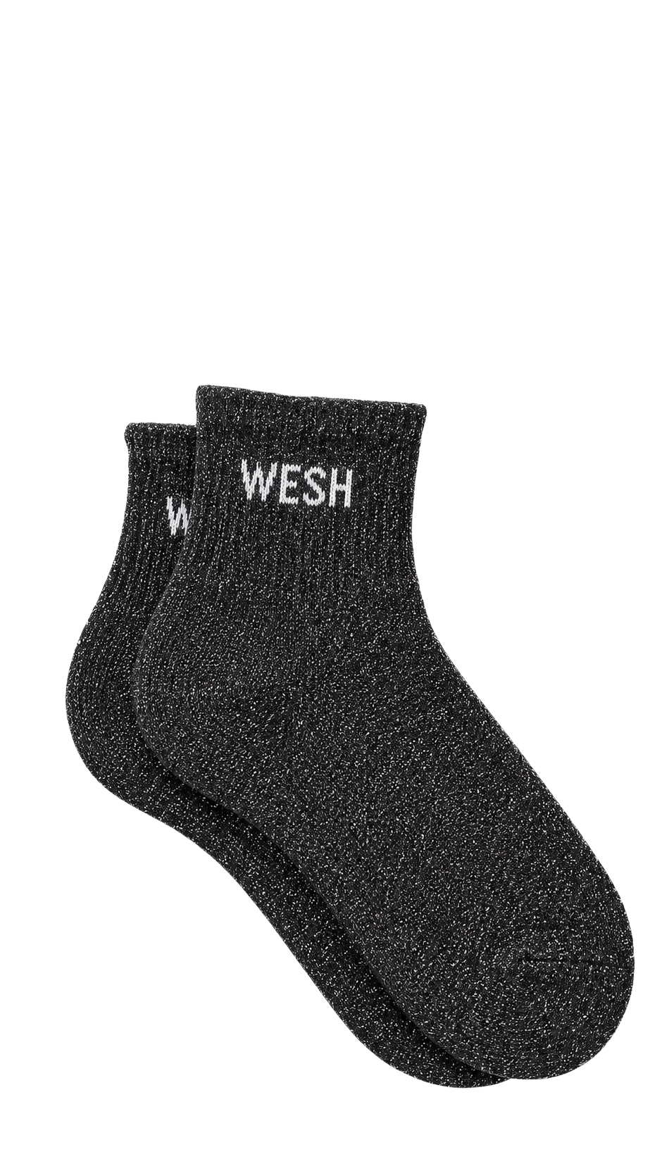 Chaussettes courtes à paillettes avec message "Wesh" couleur noire