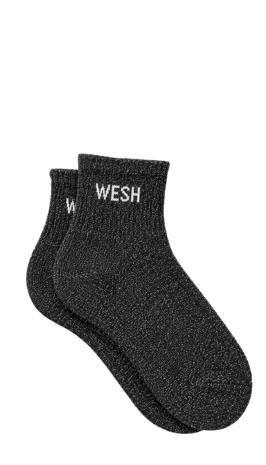 Chaussettes courtes à paillettes avec message "Wesh" couleur noire